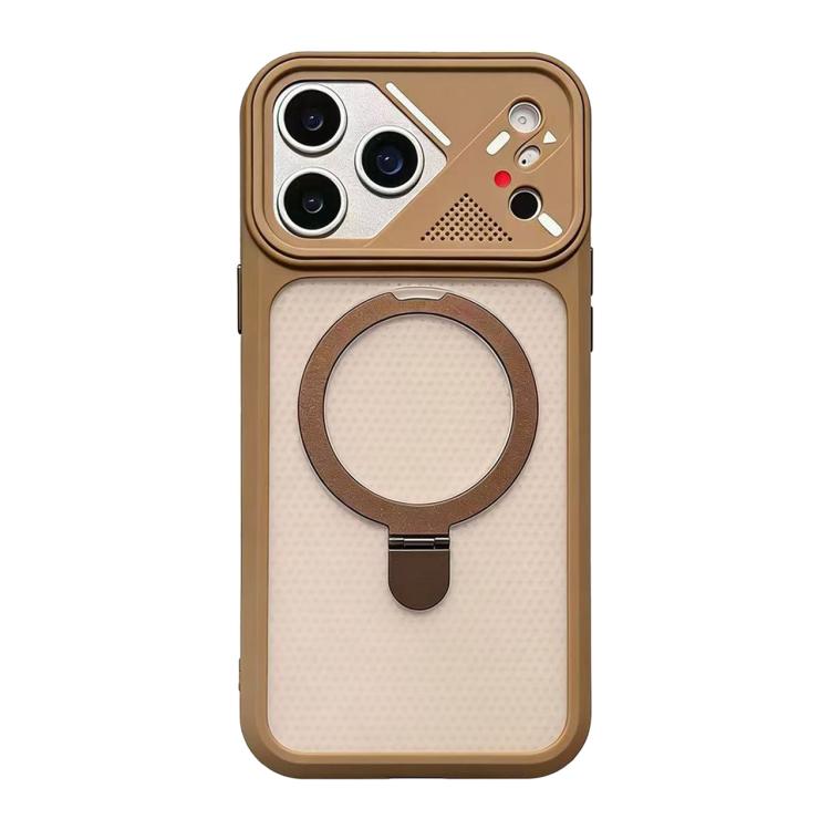 For iPhone 17 Pro Ice Armor Rotating Pivot Bracket Holder Magnetic Phone Case(Gold)