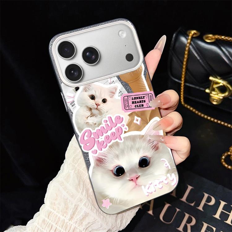 For iPhone 17 Pro Ice Cream Cats Pattern IMD Glitter PC Hybrid TPU Phone Case(Black)