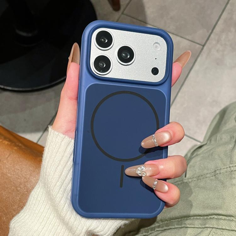 For iPhone 17 Pro Ice Cream Skin Feel Liquid Silicone Fine Circle Magnetic Phone Case(Navy Blue)