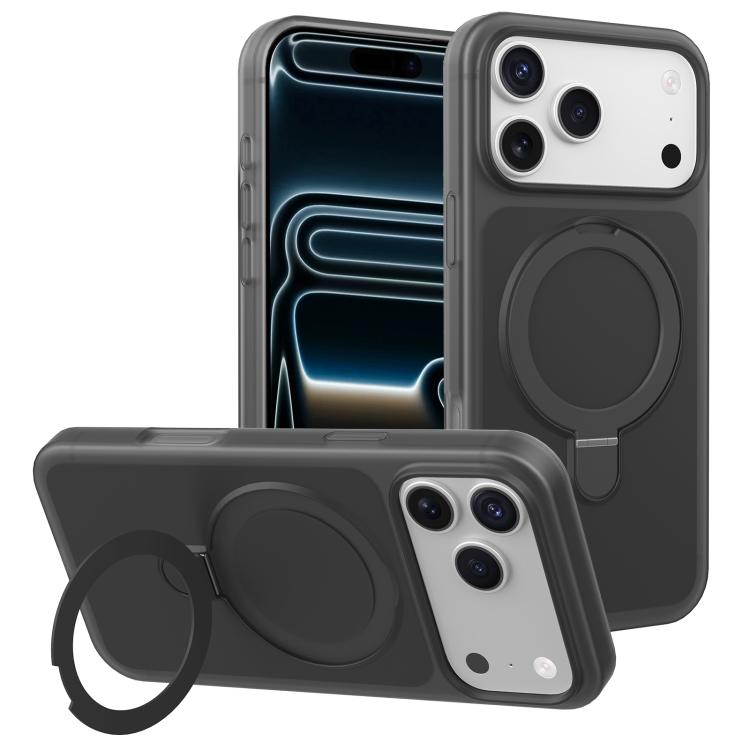For iPhone 17 Pro Ice Cream Skin Feel Magnetic Pivot Holder Phone Case(Black)