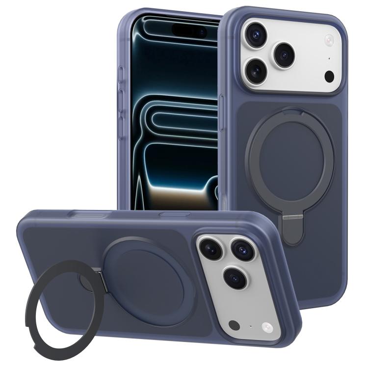 For iPhone 17 Pro Ice Cream Skin Feel Magnetic Pivot Holder Phone Case(Dark Blue)