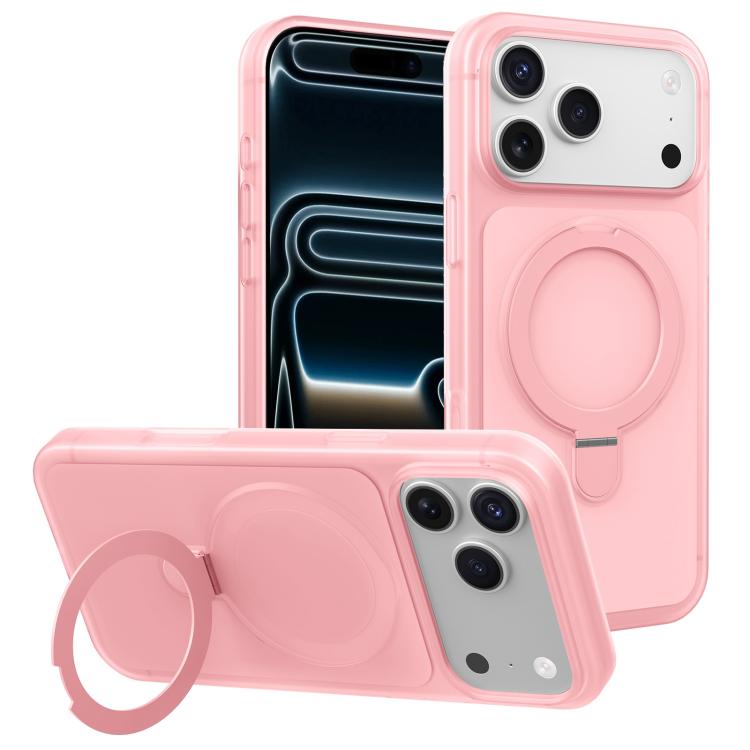 For iPhone 17 Pro Ice Cream Skin Feel Magnetic Pivot Holder Phone Case(Pink)