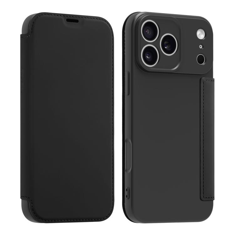 For iPhone 17 Pro Imitate Liquid Skin Feel Leather Phone Case with Card Slots(Black)