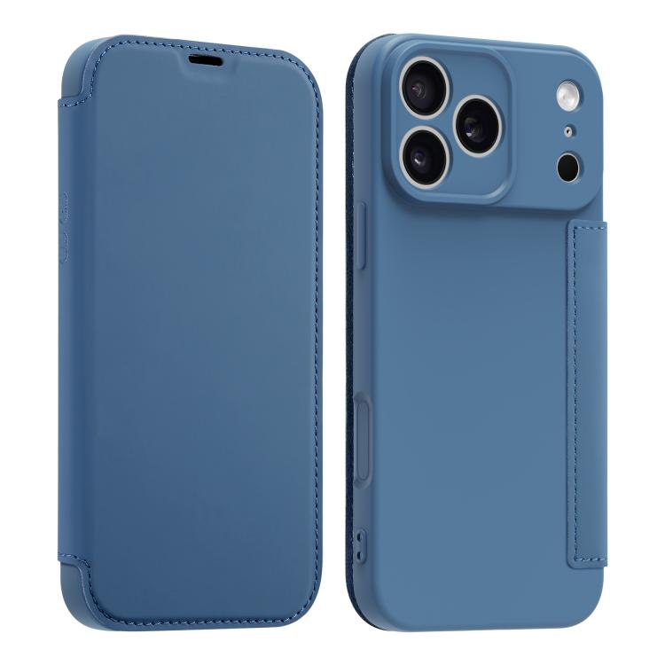 For iPhone 17 Pro Imitate Liquid Skin Feel Leather Phone Case with Card Slots(Blue)