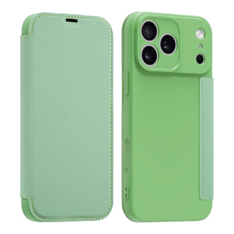For iPhone 17 Pro Imitate Liquid Skin Feel Leather Phone Case with Card Slots(Green)