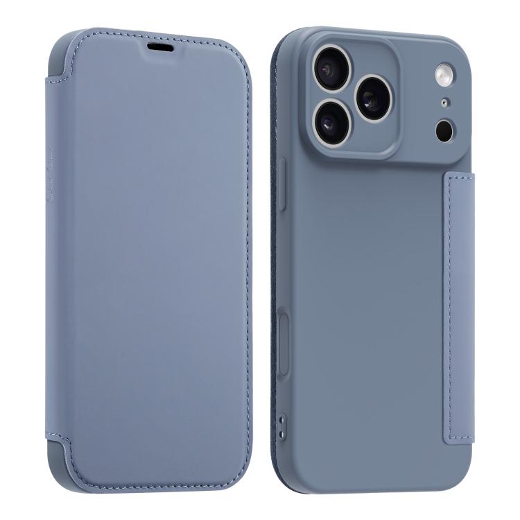 For iPhone 17 Pro Imitate Liquid Skin Feel Leather Phone Case with Card Slots(Lavender Grey)