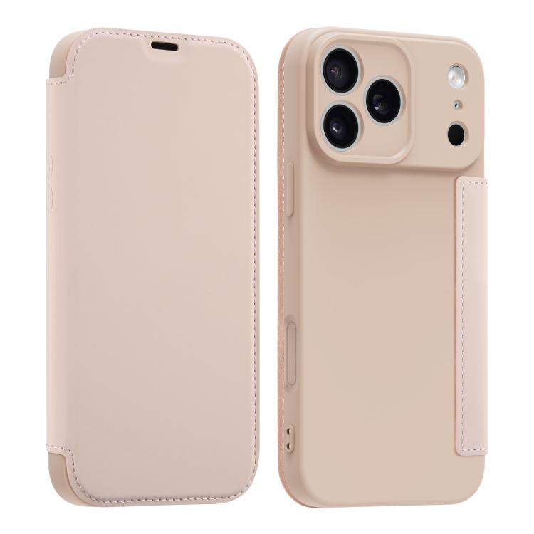 For iPhone 17 Pro Imitate Liquid Skin Feel Leather Phone Case with Card Slots(Pink)