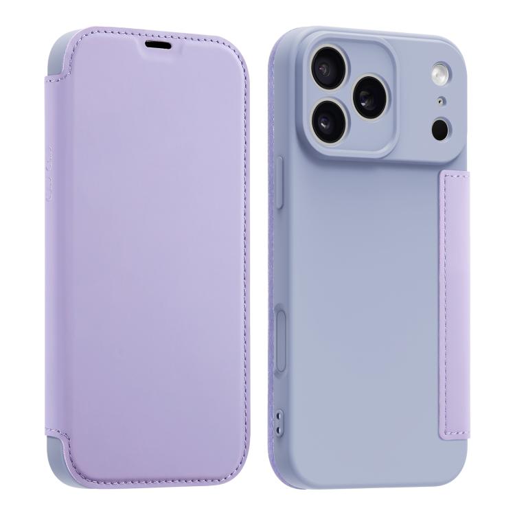 For iPhone 17 Pro Imitate Liquid Skin Feel Leather Phone Case with Card Slots(Purple)