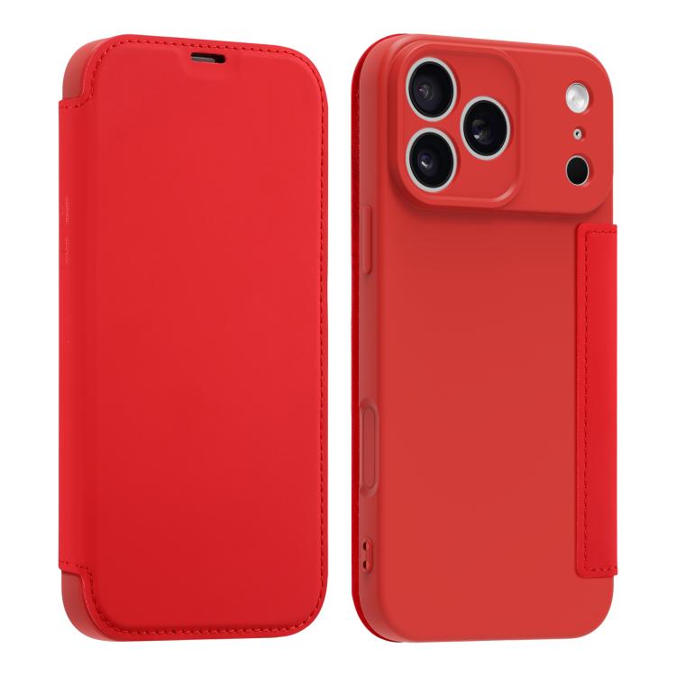 For iPhone 17 Pro Imitate Liquid Skin Feel Leather Phone Case with Card Slots(Red)
