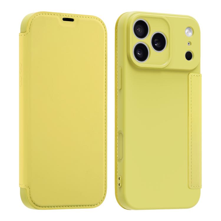 For iPhone 17 Pro Imitate Liquid Skin Feel Leather Phone Case with Card Slots(Yellow)