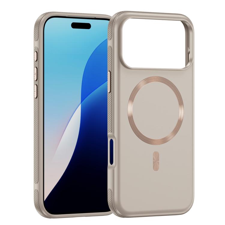 For iPhone 17 Pro Imitation Original CD Texture Magsafe PC Hybrid TPU Phone Case(Beige Grey)