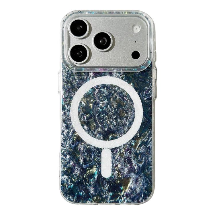 For iPhone 17 Pro Iridescent Gold Plated Shell Patterned Magnetic Phone Case(Black)