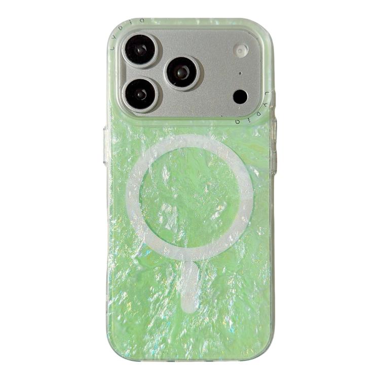 For iPhone 17 Pro Iridescent Gold Plated Shell Patterned Magnetic Phone Case(Green)