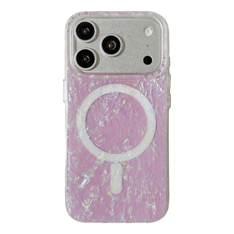 For iPhone 17 Pro Iridescent Gold Plated Shell Patterned Magnetic Phone Case(Purple)