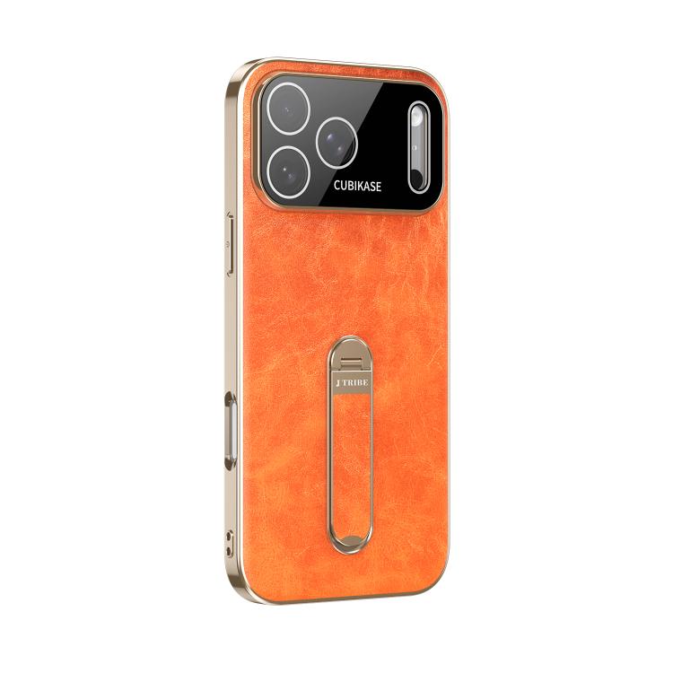 For iPhone 17 Pro J TRIBE Holder Oil Wax Texture Vegan Leather Phone Case(Orange)
