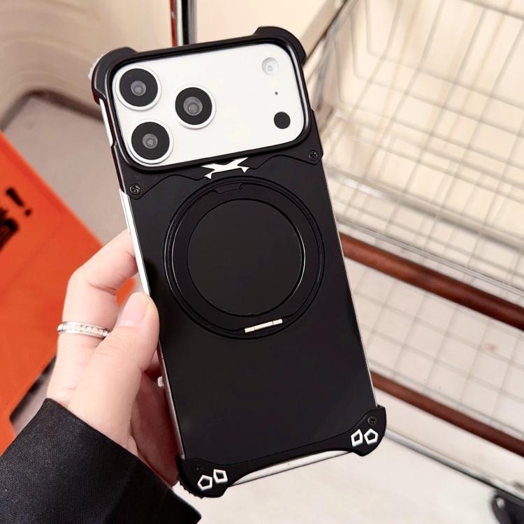 For iPhone 17 Pro Jaguar Original Color Frameless 360 Rotation Holder Magnetic Phone Case(Black)