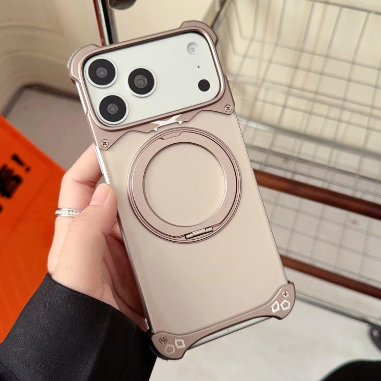 For iPhone 17 Pro Jaguar Original Color Frameless 360 Rotation Holder Magnetic Phone Case(Dessert Gold)