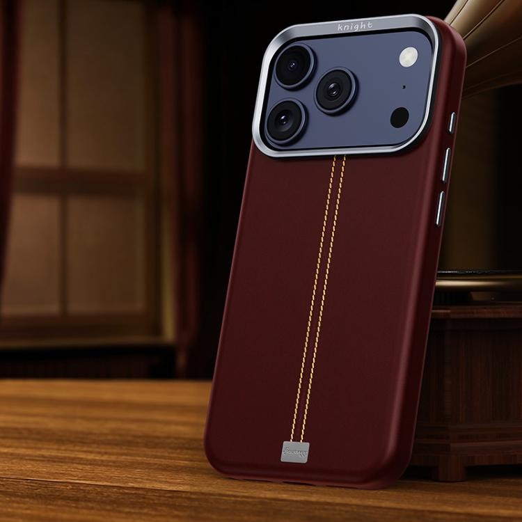 For iPhone 17 Pro Jazz Series Retro Vegan Leather Textured Metal Frame Magnetic Phone Case(Red)