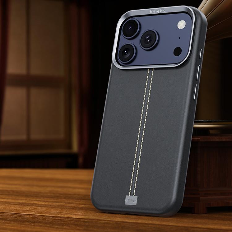 For iPhone 17 Pro Jazz Series Retro Vegan Leather Textured Metal Frame Magnetic Phone Case(Titanium Gray)