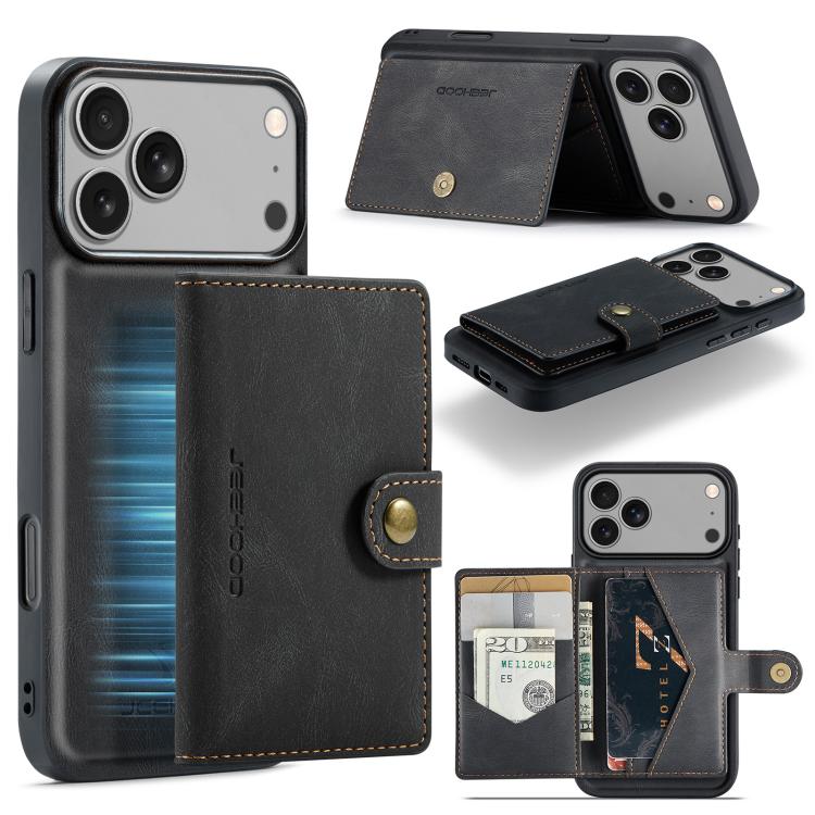 For iPhone 17 Pro JEEHOOD J01 Retro Magnetic Detachable Wallet Phone Case(Black)