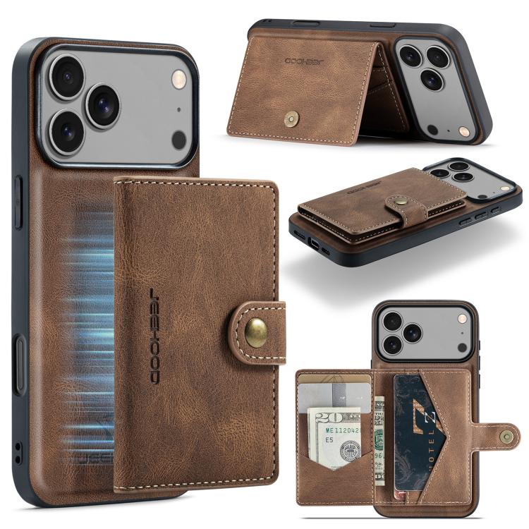For iPhone 17 Pro JEEHOOD J01 Retro Magnetic Detachable Wallet Phone Case(Brown)
