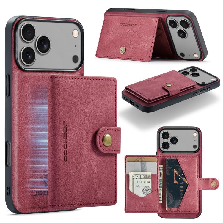 For iPhone 17 Pro JEEHOOD J01 Retro Magnetic Detachable Wallet Phone Case(Red)