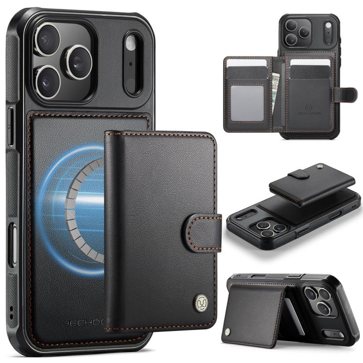 For iPhone 17 Pro JEEHOOD J09 Buckle Card Bag MagSafe Magnetic Style RFID Leather Phone Case(Black)