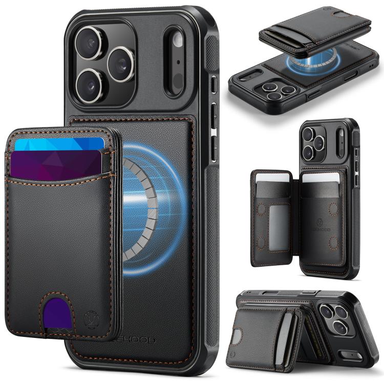 For iPhone 17 Pro JEEHOOD J10 Flip Card Bag MagSafe Split RFID Leather Phone Case(Black)