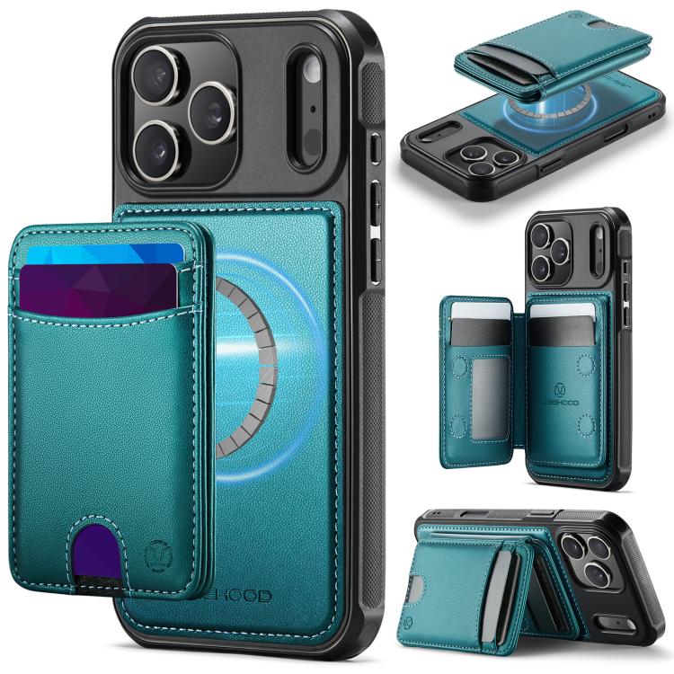 For iPhone 17 Pro JEEHOOD J10 Flip Card Bag MagSafe Split RFID Leather Phone Case(Green)