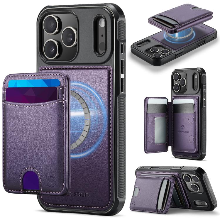 For iPhone 17 Pro JEEHOOD J10 Flip Card Bag MagSafe Split RFID Leather Phone Case(Purple)