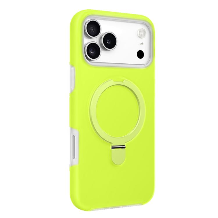 For iPhone 17 Pro Jelly Liquid Silicone MagSafe Holder Phone Case(Lemon Green)