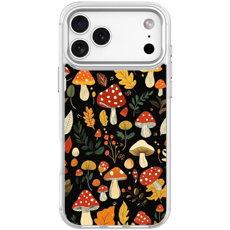For iPhone 17 Pro Jungle Mushrooms Pattern Magnetic Phone Case(Transparent White)