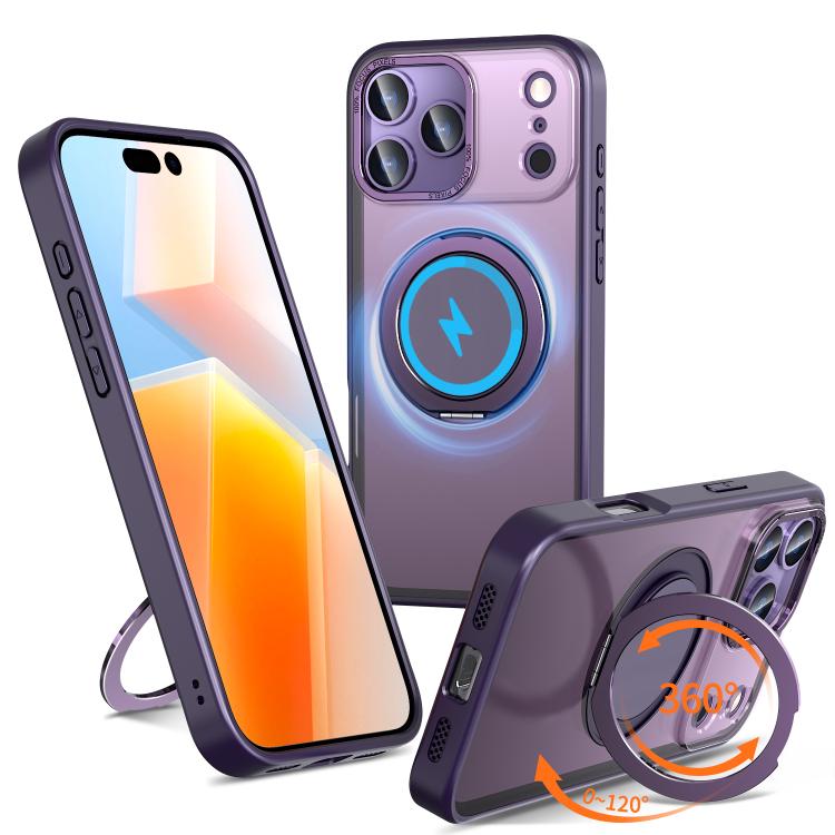 For iPhone 17 Pro Kalebol 360-degree Rotating MagSafe Magnetic Holder Phone Case(Purple)