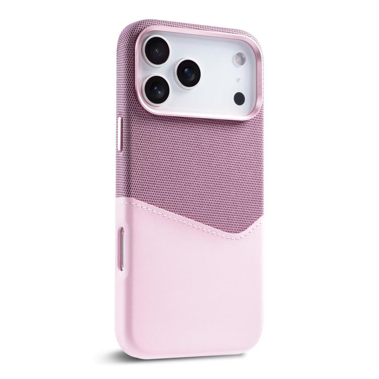 For iPhone 17 Pro Kalebol Cloth Textue Stitching Card Slot Magnetic Phone Case(Pink)