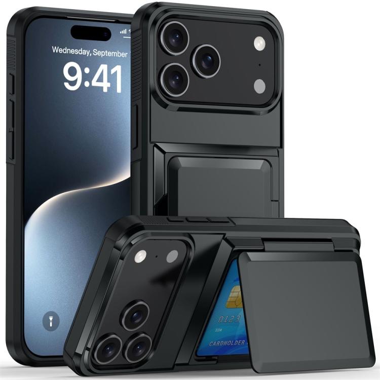 For iPhone 17 Pro Kalebol Flip Card Wallet Holder Shockproof Phone Case(Black)