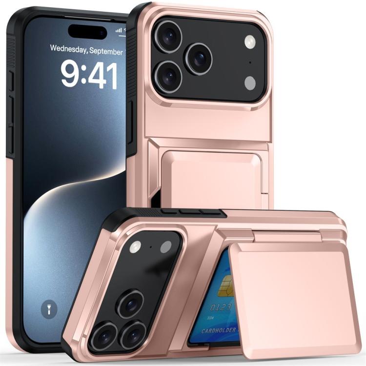 For iPhone 17 Pro Kalebol Flip Card Wallet Holder Shockproof Phone Case(Rose Gold)