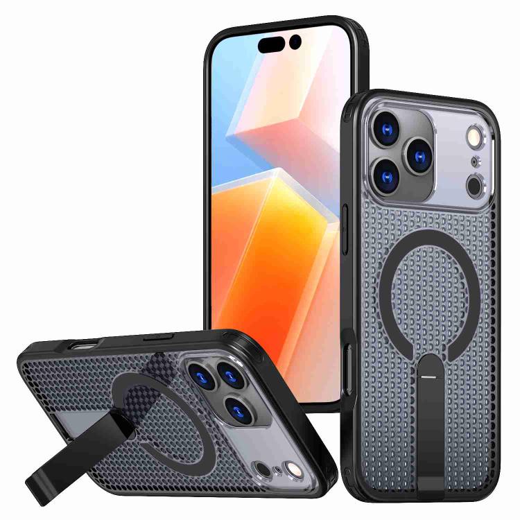 For iPhone 17 Pro kalebol Honeycomb Cooling MagSafe Holder Phone Case(Black)