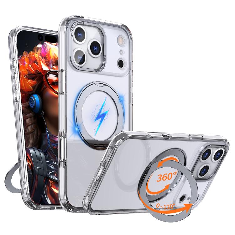 For iPhone 17 Pro kalebol MagSafe Metal Ring Holder Phone Case(Transparent)