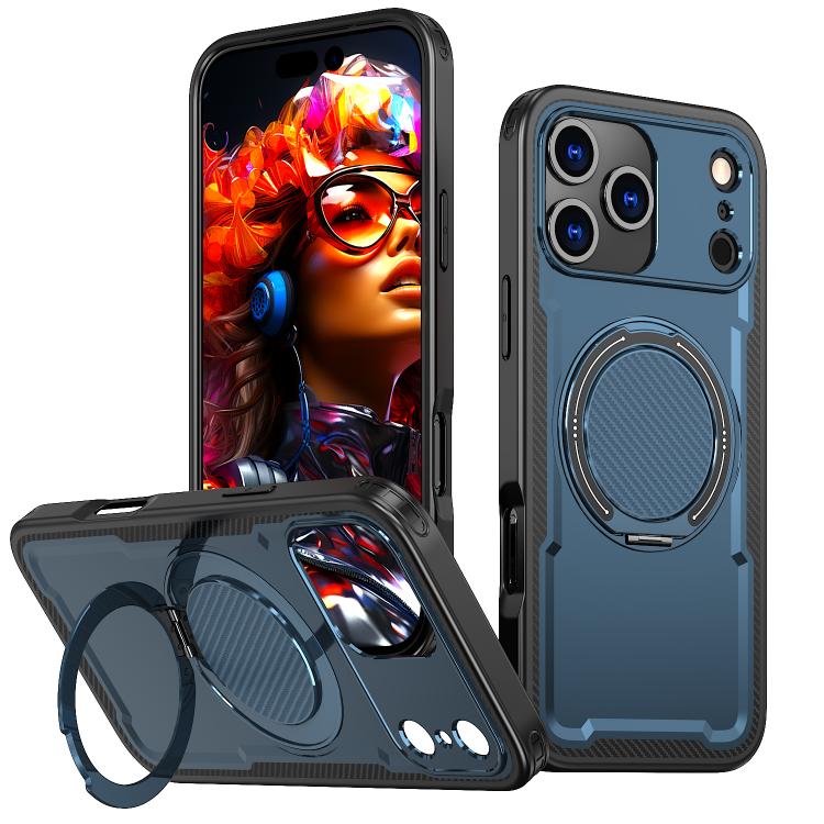 For iPhone 17 Pro kalebol Metal 360 Degree Rotation Holder MagSafe Phone Case(Navy Blue)