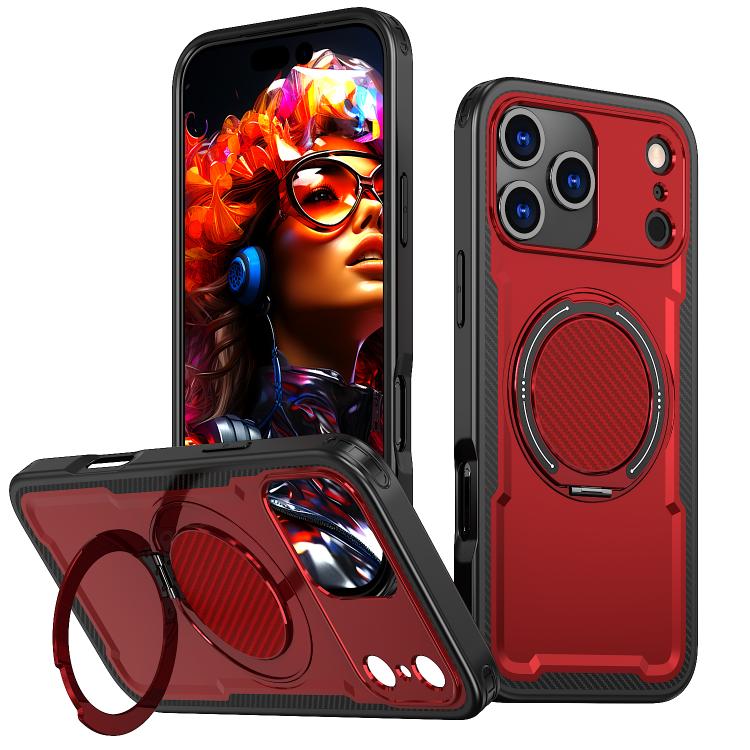 For iPhone 17 Pro kalebol Metal 360 Degree Rotation Holder MagSafe Phone Case(Red)