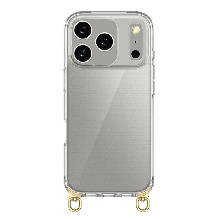 For iPhone 17 Pro Kalebol Minimalist High Transparency Multi Color Rotating Lanyard Hole Phone Case(Gold)