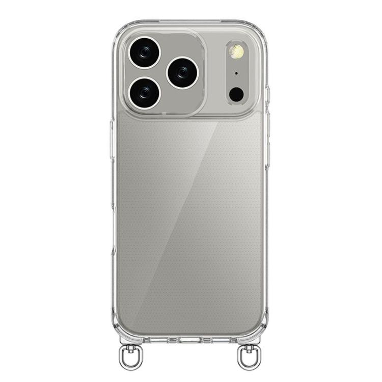 For iPhone 17 Pro Kalebol Minimalist High Transparency Multi Color Rotating Lanyard Hole Phone Case(Silver)