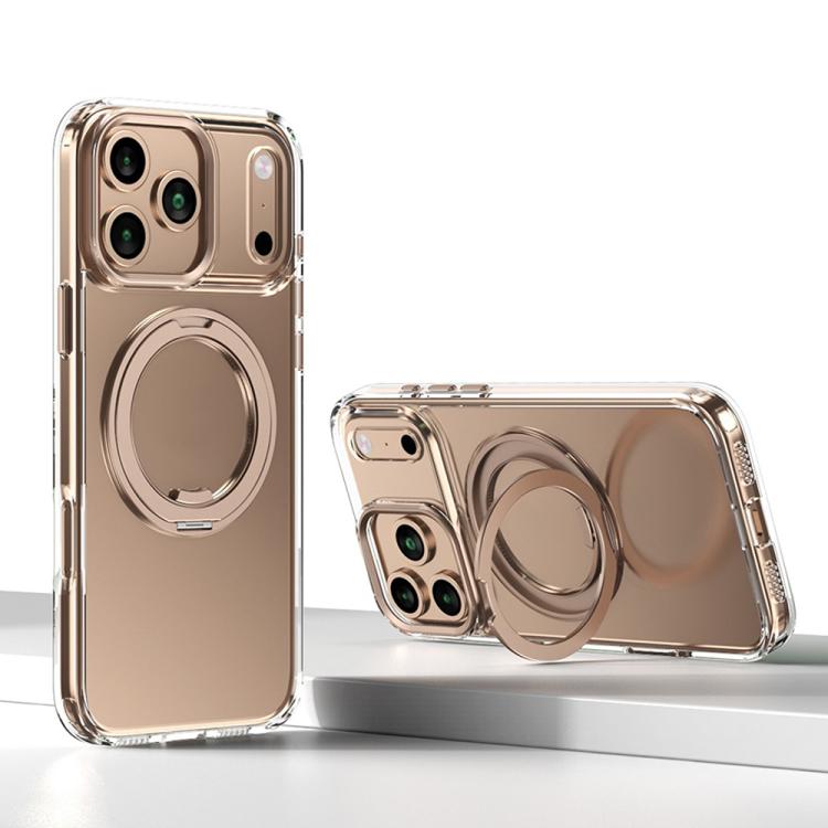 For iPhone 17 Pro Kalebol Rotating Magnetic Holder MagSafe Phone Case(Transparent Gold)
