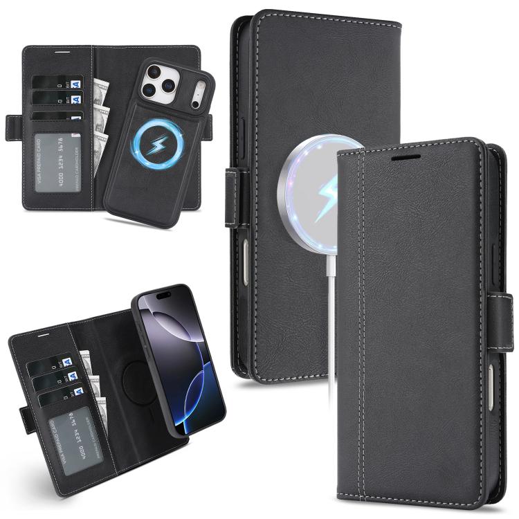 For iPhone 17 Pro Kalebol Strong Magnetic MagSafe Ring 2 In 1 Split Leather Phone Case(Black)
