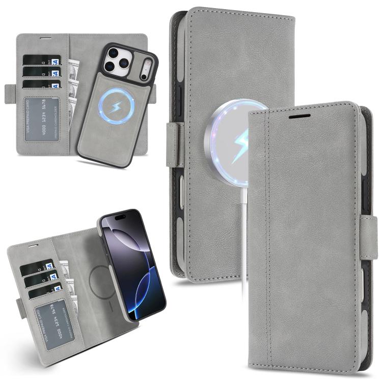 For iPhone 17 Pro Kalebol Strong Magnetic MagSafe Ring 2 In 1 Split Leather Phone Case(Gray)