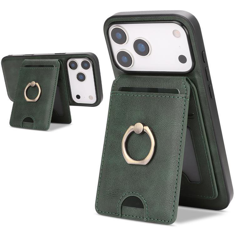 For iPhone 17 Pro Kalebol Strong MagSafe Ring Magnetic Card Bag Holder Leather Phone Case(Green)