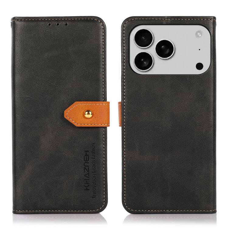 For iPhone 17 Pro KHAZNEH Dual-color Cowhide Texture Flip Leather Phone Case(Black)
