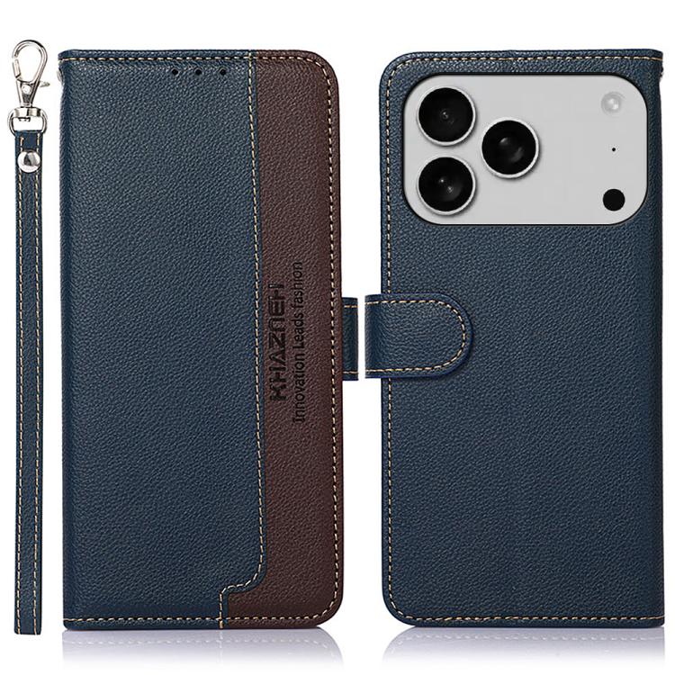 For iPhone 17 Pro KHAZNEH Litchi Texture Leather RFID Phone Case(Blue)