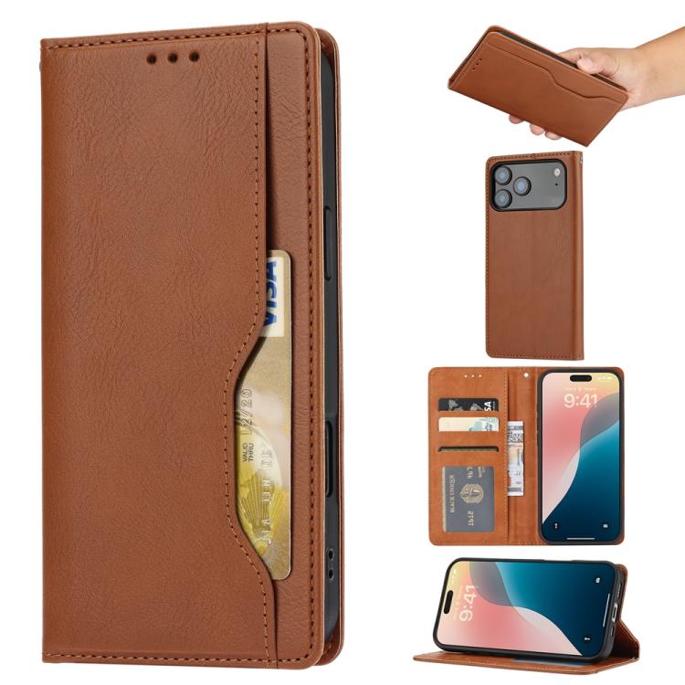 For iPhone 17 Pro Knead Skin Texture Flip Leather Phone Case(Brown)