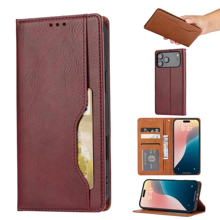 For iPhone 17 Pro Knead Skin Texture Flip Leather Phone Case(Wine Red)